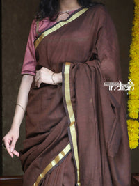 Thumbnail for Very Much Indian Saadgi Pure Cotton Handloom Sarees - Brown - Distacart