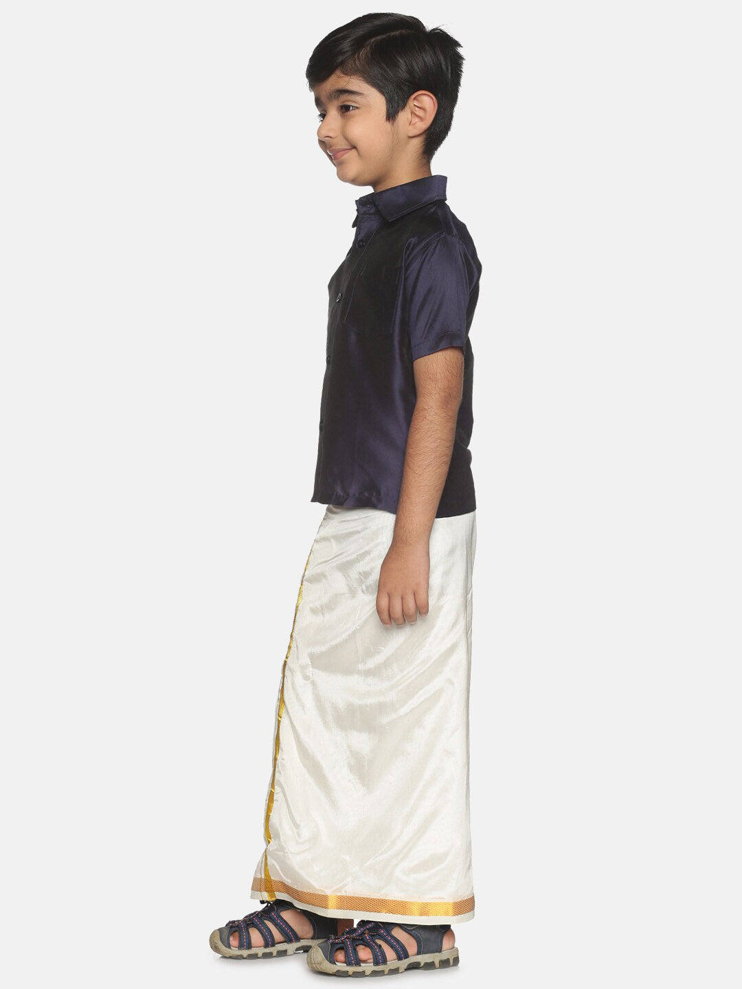 Sethukrishna Boys Navy Blue & White Shirt with Dhoti Set - Distacart