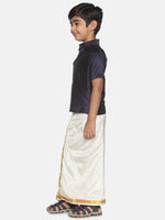 Thumbnail for Sethukrishna Boys Navy Blue & White Shirt with Dhoti Set - Distacart