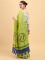 Thumbnail for Sangria Lime Green & Grey Tie and Dye Pure Linen Saree - Distacart