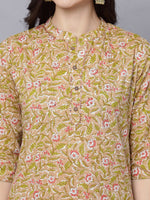 Thumbnail for HERE&NOW Women Mustard Yellow Floral Printed Pure Cotton Kurta Set - Distacart