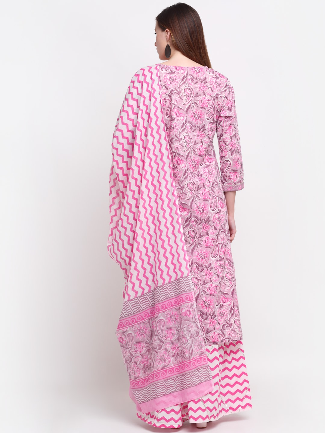 Kalini Women Pink Paisley Printed Pure Cotton Kurta with Sharara & With Dupatta - Distacart