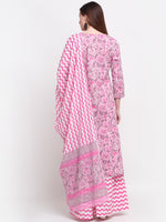 Thumbnail for Kalini Women Pink Paisley Printed Pure Cotton Kurta with Sharara & With Dupatta - Distacart