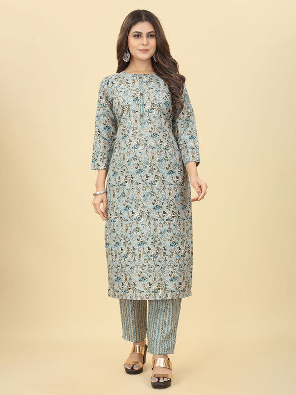 Kalini Ethnic Motifs Printed Thread Work Kurta with Trousers - Distacart