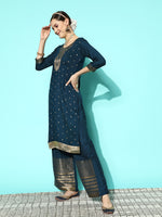 Thumbnail for Sangria Women Floral Yoke Design Regular Kurta with Palazzos & With Dupatta - Distacart