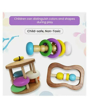 Matoyi Colorful Wooden Rattles For Babies - Set of 3 - Distacart