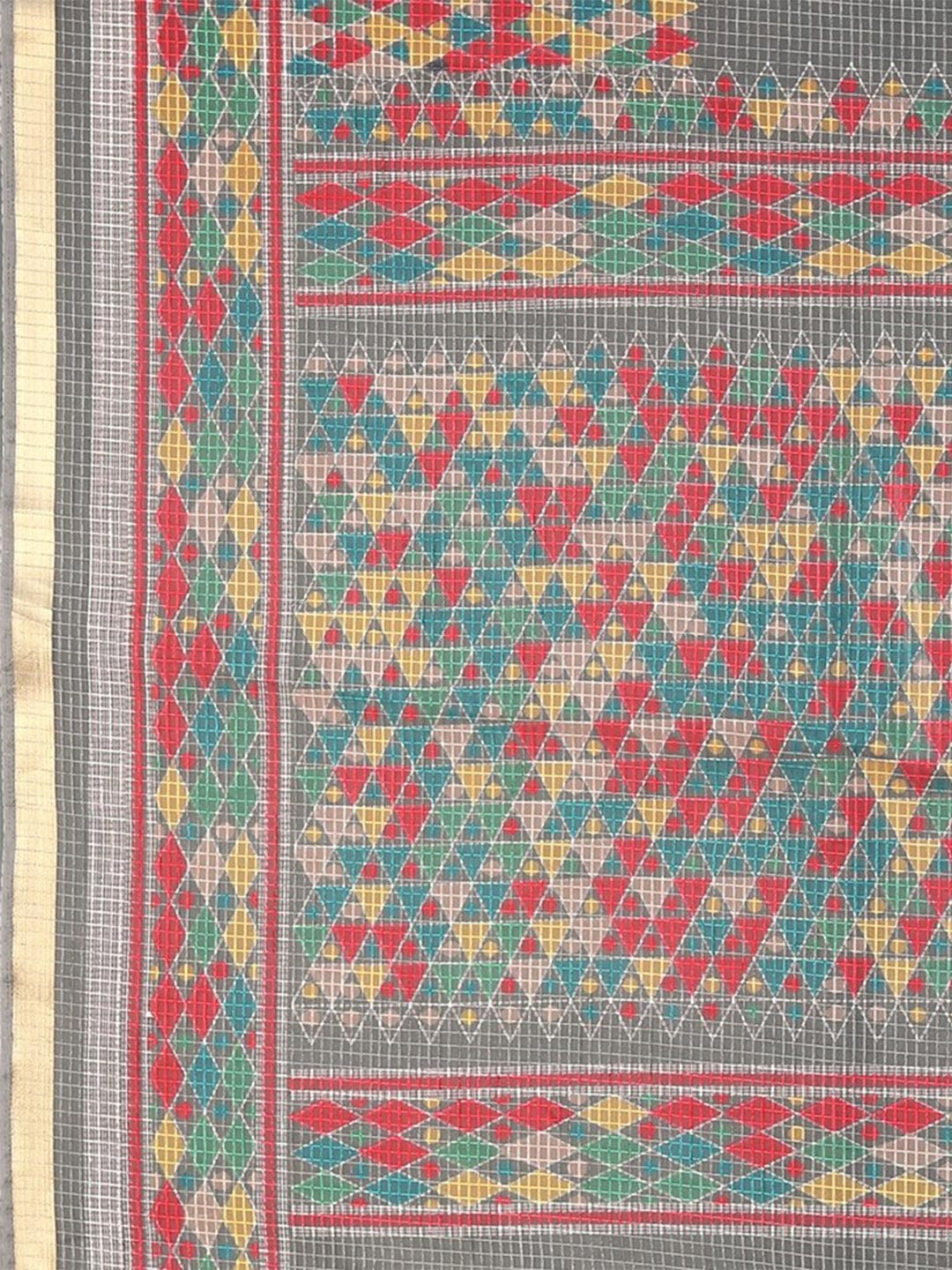 Kalini Grey & Red Checked Zari Organza Saree - Distacart