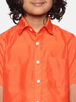 Thumbnail for Sethukrishna Orange & White Solid Shirt with Dhoti Set For Boys - Distacart