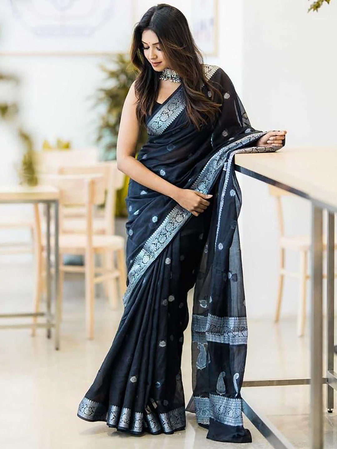 Kalini Floral Woven Design Zari Banarasi Saree - Distacart