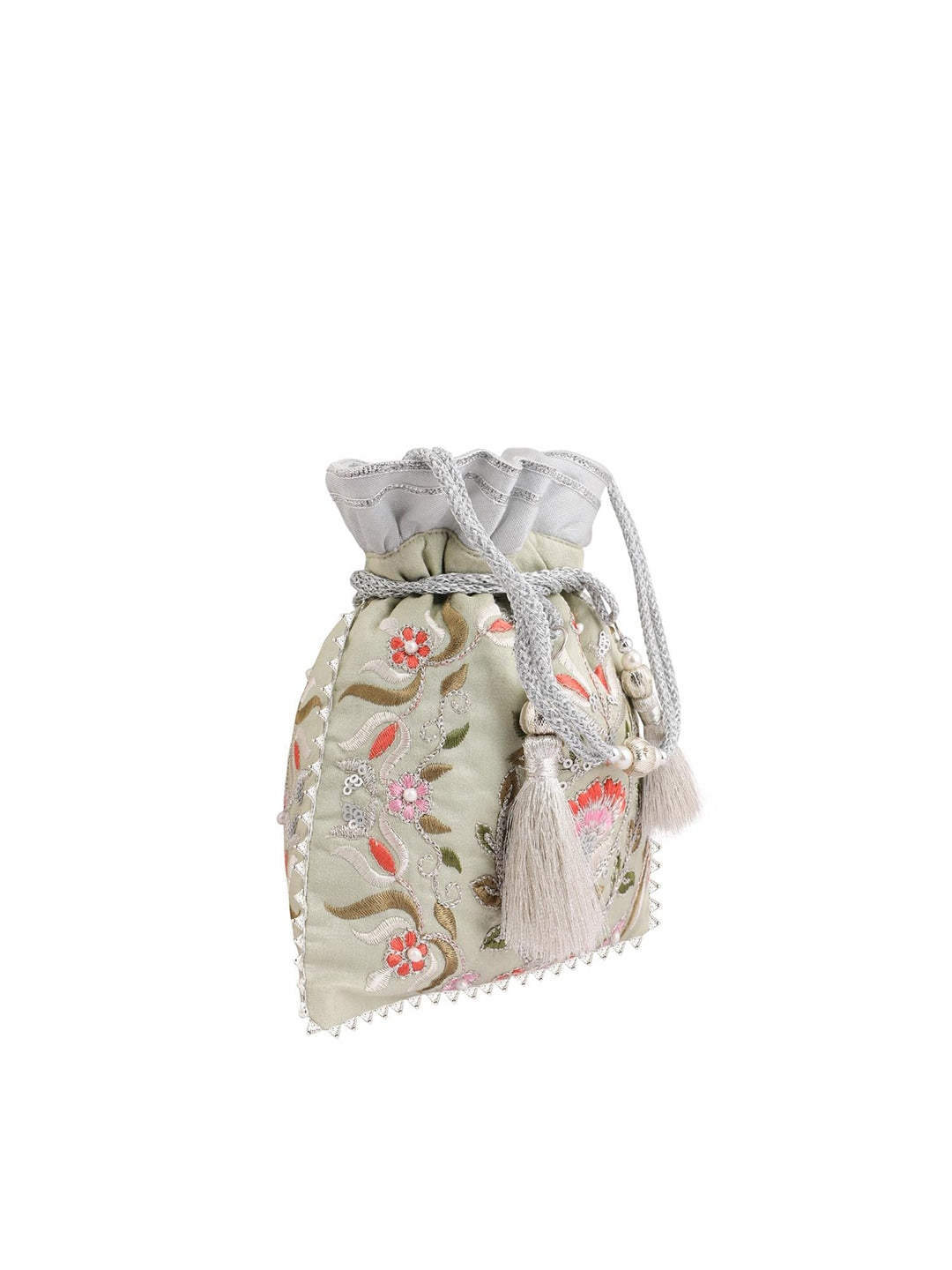 Masq Green & Pink Embellished Embroidered Potli Clutch - Distacart
