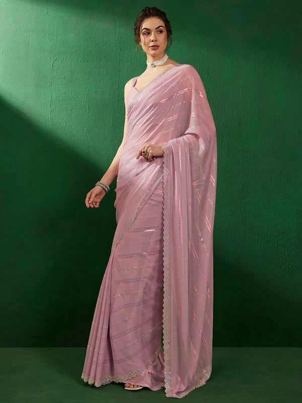 Sangria Striped Embellished Saree - Distacart
