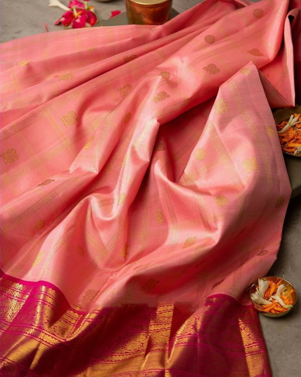 DEIANA'S Beautiful Golden Jari with New Design Soft Lichi Silk Saree - Orange - Distacart