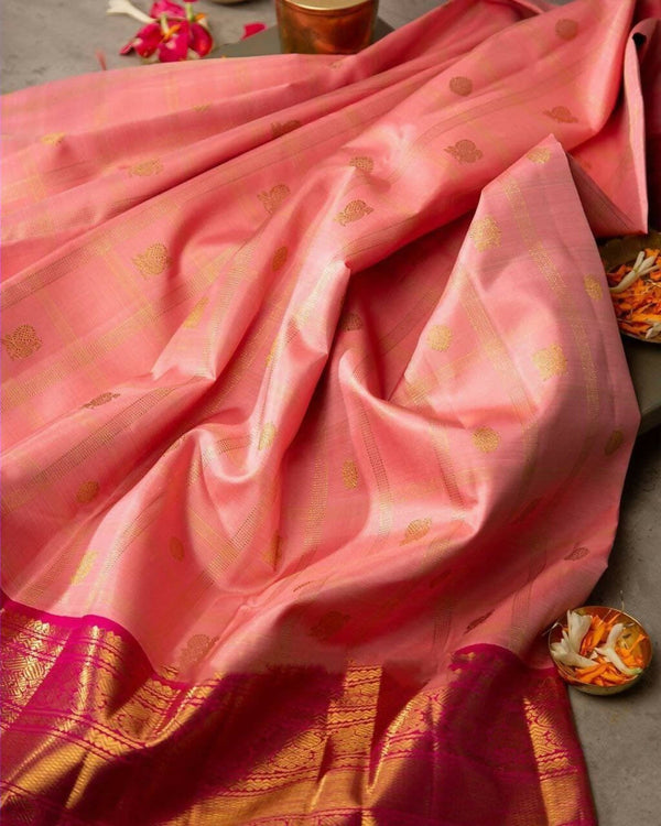 DEIANA'S Beautiful Golden Jari with New Design Soft Lichi Silk Saree - Orange - Distacart
