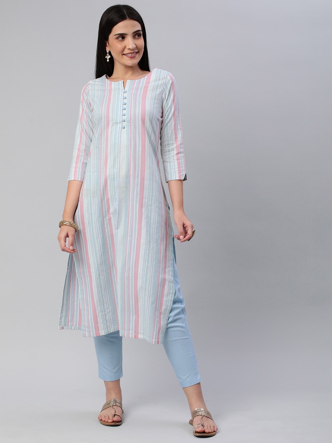 Kalini Women Striped Pure Cotton Kurta With Trousers - Distacart