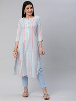 Thumbnail for Kalini Women Striped Pure Cotton Kurta With Trousers - Distacart