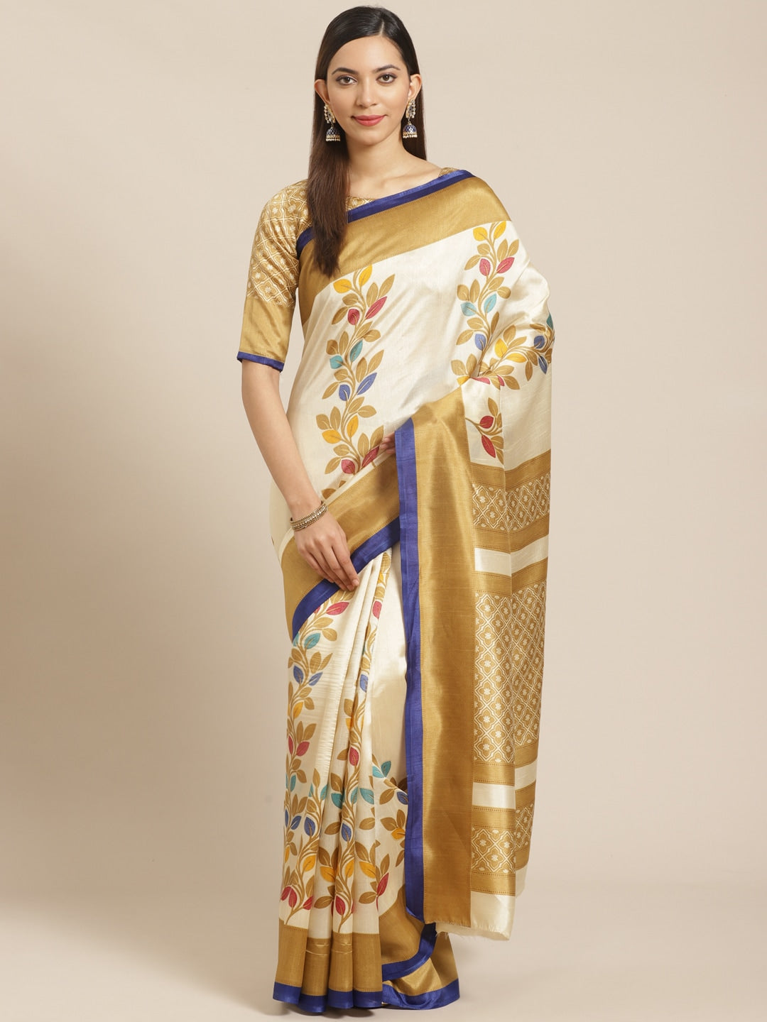 Saree Mall Off-White & Beige Printed Saree - Distacart