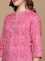 Thumbnail for HERE&NOW Pink & White Striped Sequined Straight Cotton Kurta - Distacart