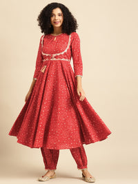Thumbnail for Anayna Women Maroon & Beige Bandhani Printed Kurta with Salwar - Distacart