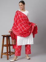 Thumbnail for Khushal K Women White & Red Printed Kurta with Palazzos & Dupatta - Distacart