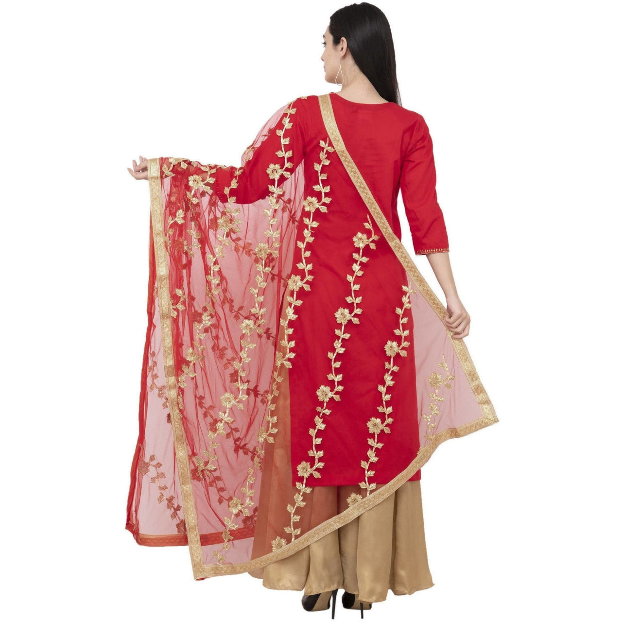 A R Silk Net Gota Emb. Fancy Dupatta Color Red Dupatta or Chunni