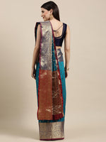 Thumbnail for Mitera Teal Blue & Golden Ethnic Motifs Banarasi Saree with Zari Border - Distacart