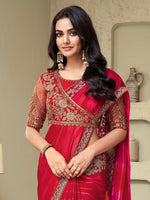 Thumbnail for Mitera Pink & Gold-Toned Pure Georgette Saree - Distacart