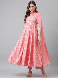 Thumbnail for Khushal K Women Pink Printed Empire Kurta with Trousers & With Dupatta - Distacart