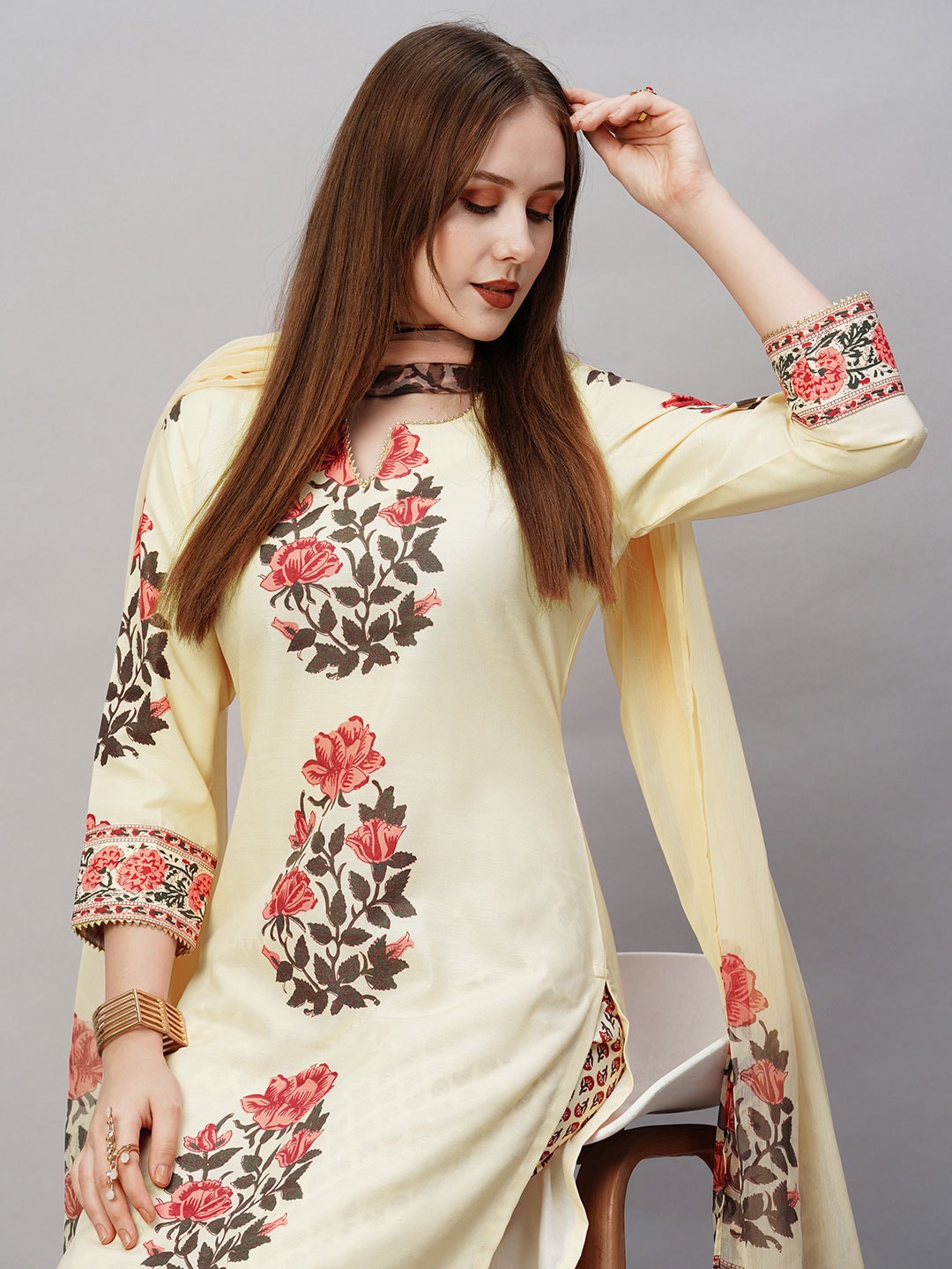 Kalini Floral Printed Regular Kurta with Trousers & Dupatta - Distacart