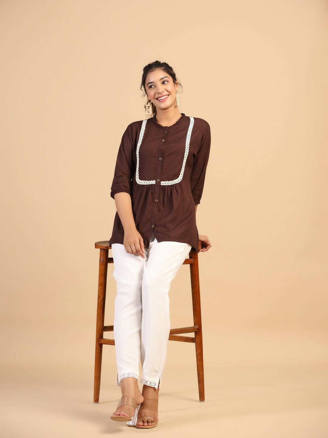 Womens Brown Rayon Solid Top - Keeva - Distacart