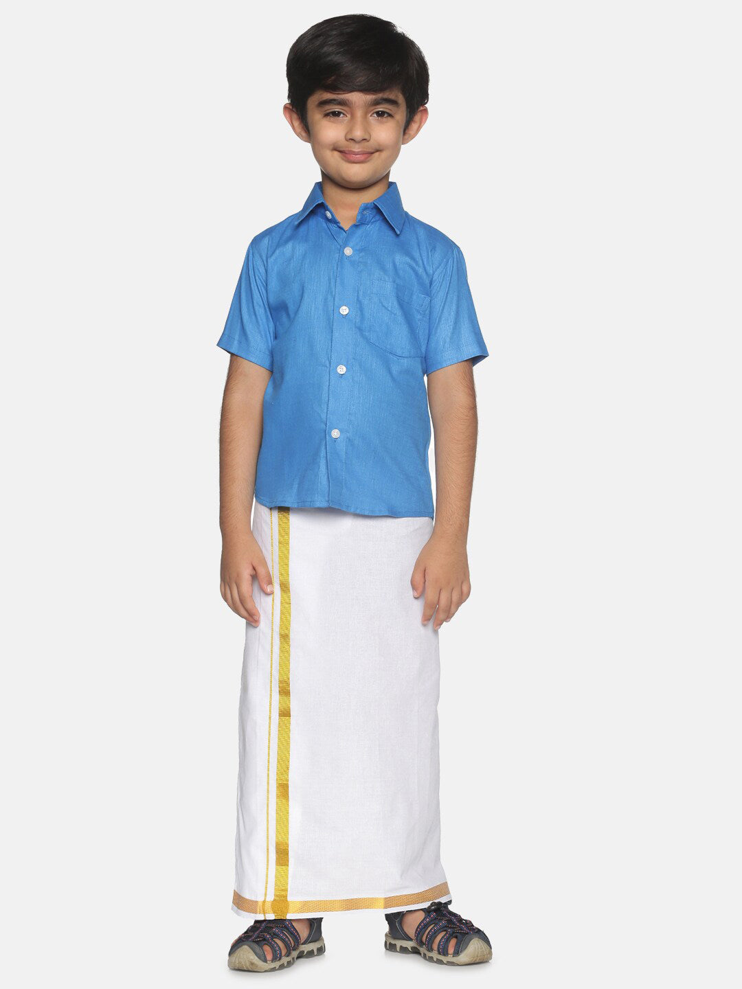 Sethukrishna Boys Blue & White Shirt with Dhoti - Distacart