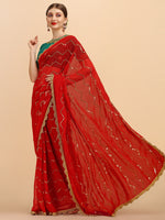 Thumbnail for Sangria Red Embellished Sequinned Pure Georgette Saree - Distacart