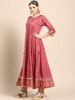 Thumbnail for Sangria Women Pink & Peach-Coloured Floral Printed Floral Anarkali Kurta - Distacart