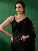 Thumbnail for Sangria Striped Embellished Beads and Stones Pure Chiffon Sarees - Distacart