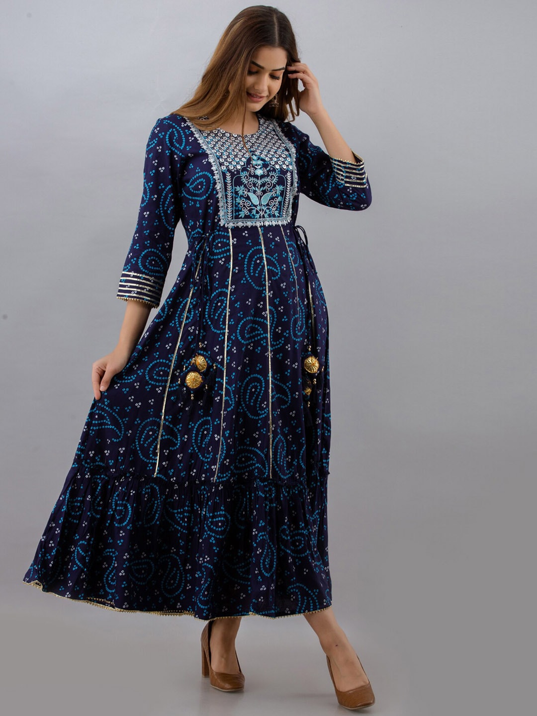 Kalini Women Blue Ethnic Motifs Printed Floral Anarkali Kurta - Distacart