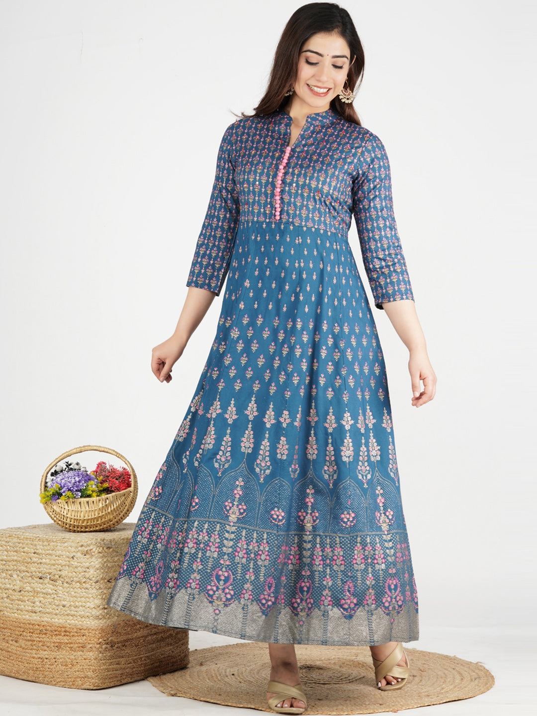 Kalini Women Blue Ethnic Motifs Printed Anarkali Kurta - Distacart