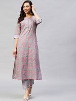 Thumbnail for Kalini Women Grey Floral Printed Kurta with Trousers - Distacart