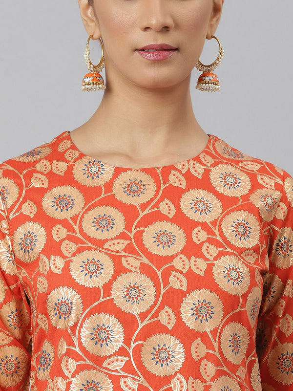 Khushal K Women Red & Cream-Coloured Printed Kurta with Palazzos & Dupatta - Distacart