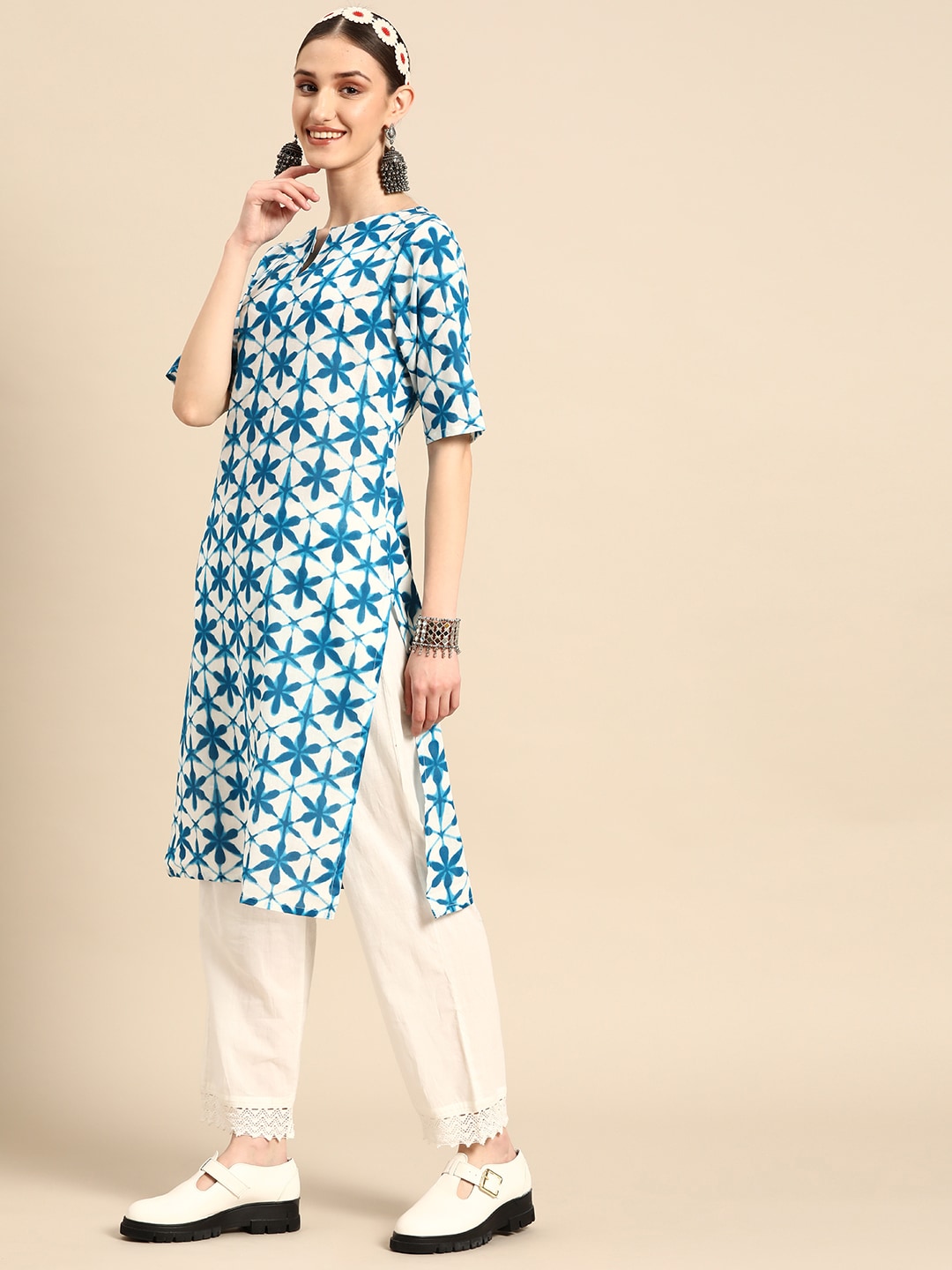 Sangria Women Pure Cotton Floral Printed Kurta - Distacart