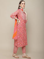 Thumbnail for Sangria Women Pink Floral Printed Pure Cotton Kurta with Trouser & Dupatta - Distacart