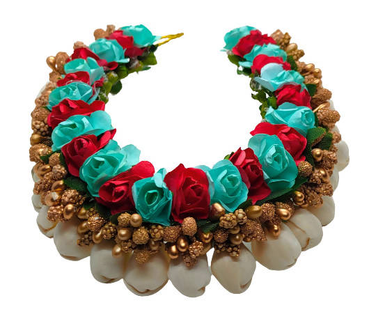 Skyblue & Red Bridal Hair Gajra