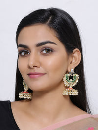 Thumbnail for Shoshaa Gold-Plated Green Enamelled Peacock Shaped Jhumkas - Distacart