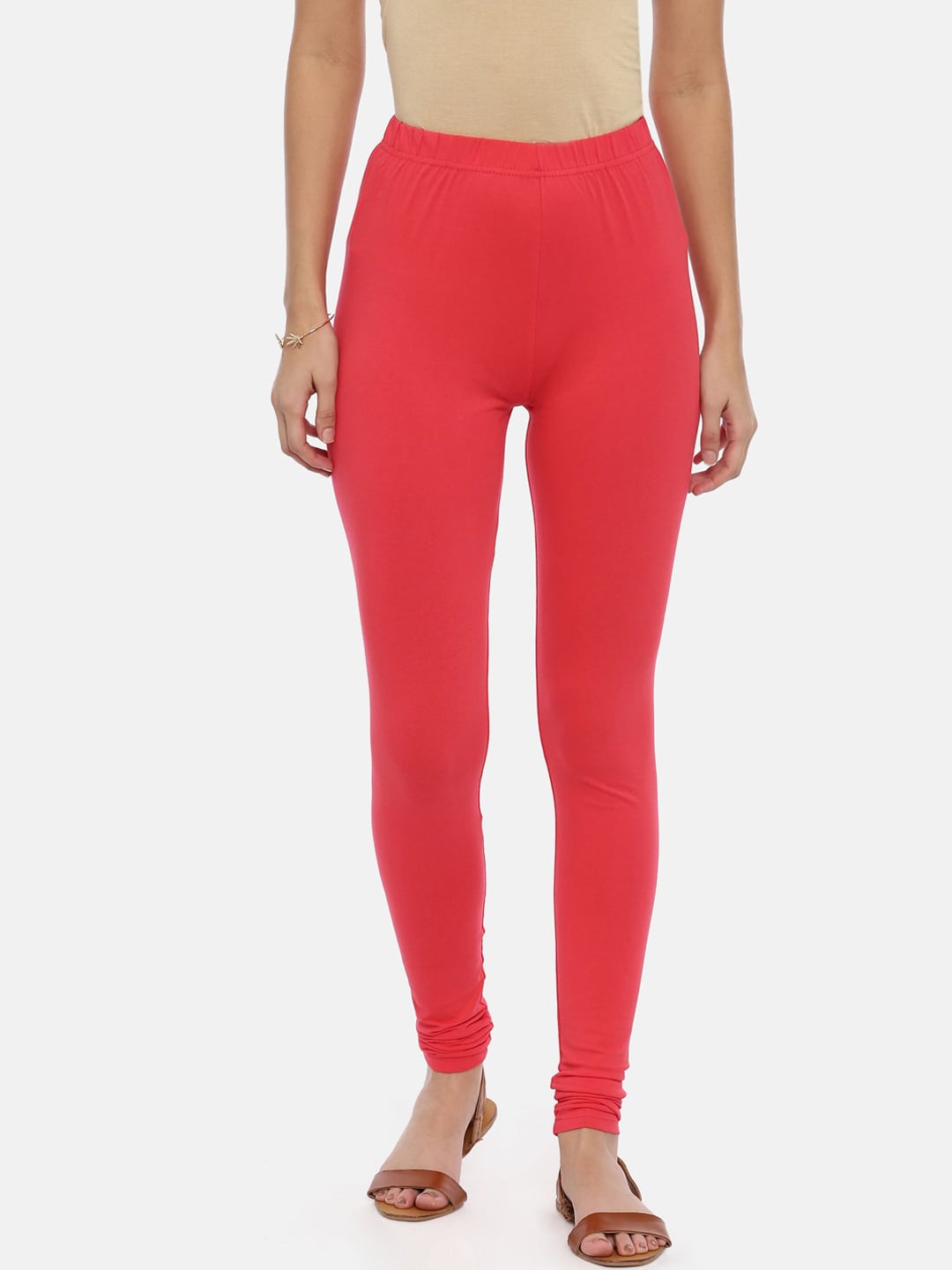 Souchii Red Solid Slim-Fit Churidar-Length Leggings - Distacart