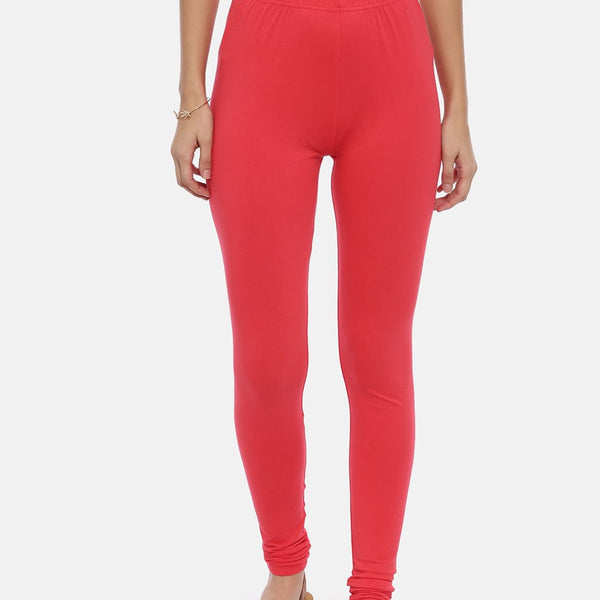 Souchii Red Solid Slim-Fit Churidar-Length Leggings - Distacart