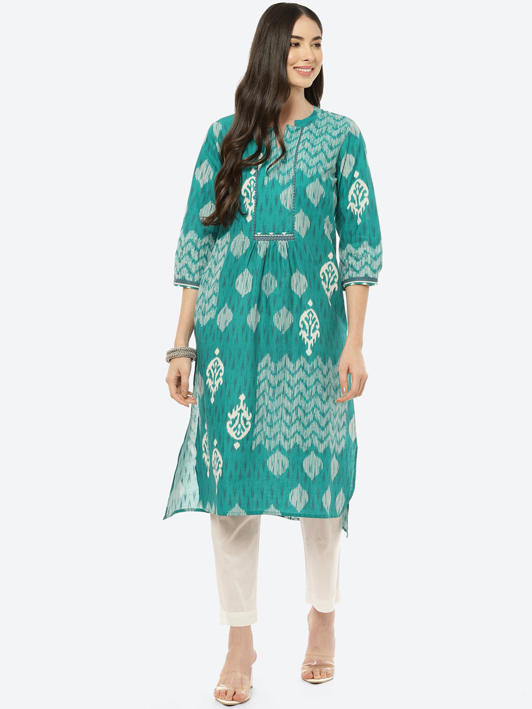 Biba Women Green Ethnic Motifs Printed Cotton Kurta - Distacart