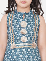 Thumbnail for NOZ2TOZ Blue Floral Printed Pleated Kurta with Skirt For Girls - Distacart