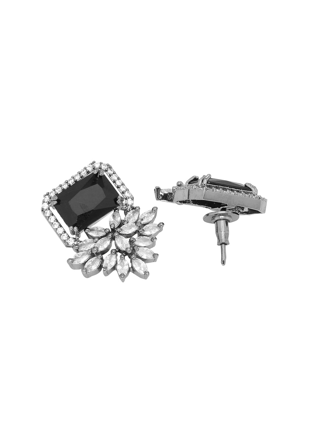 Shoshaa Silver-Plated & Black CZ Studded Contemporary Drop Earrings - Distacart