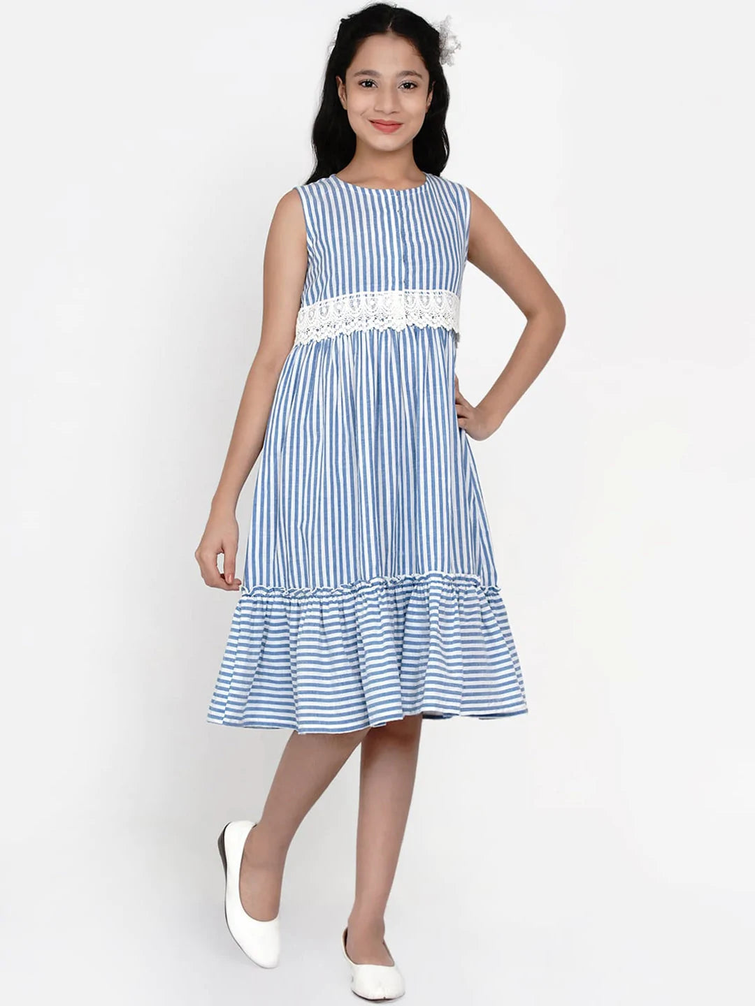 NOZ2TOZ Blue Striped Dress For Girls - Distacart