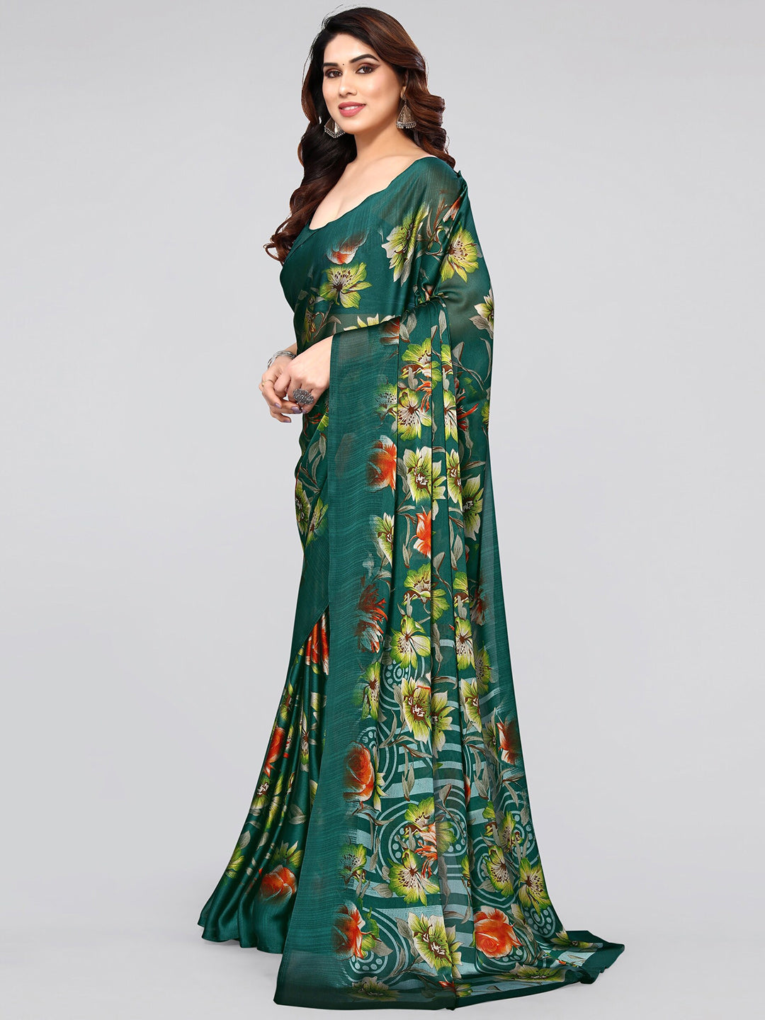 Kalini Floral Poly Chiffon Saree With Blouse Piece - Distacart