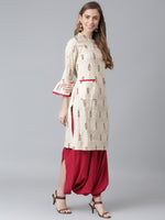 Thumbnail for Khushal K Women Cream-Coloured & Brown Printed Kurta with Salwar - Distacart