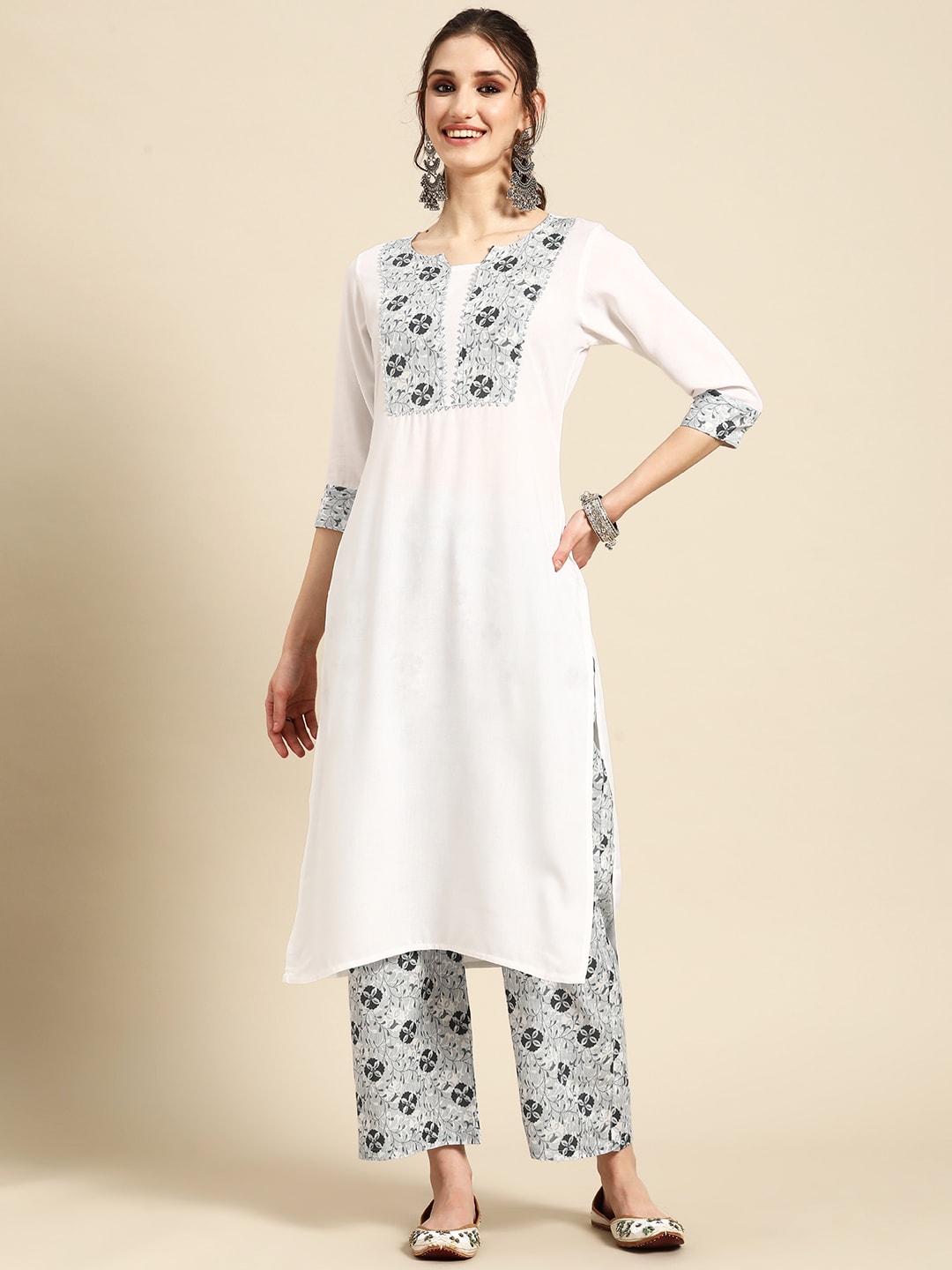 Sangria Floral Yoke Design Regular Gotta Patti Kurta with Palazzos - Distacart